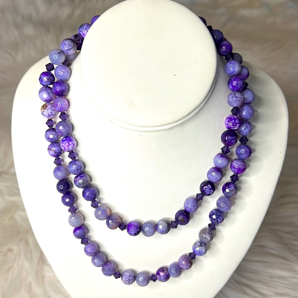 Purple Chalcedony Natural Stone and Sterling Silver Bead Necklace